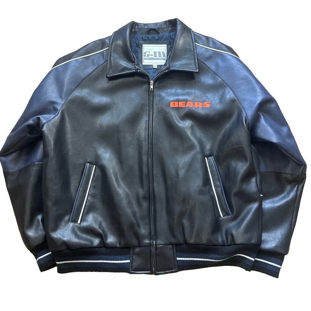 VNT G-III NFL Chicago Bears Faux Leather Varsity Jacket Mens Large Blue/Black